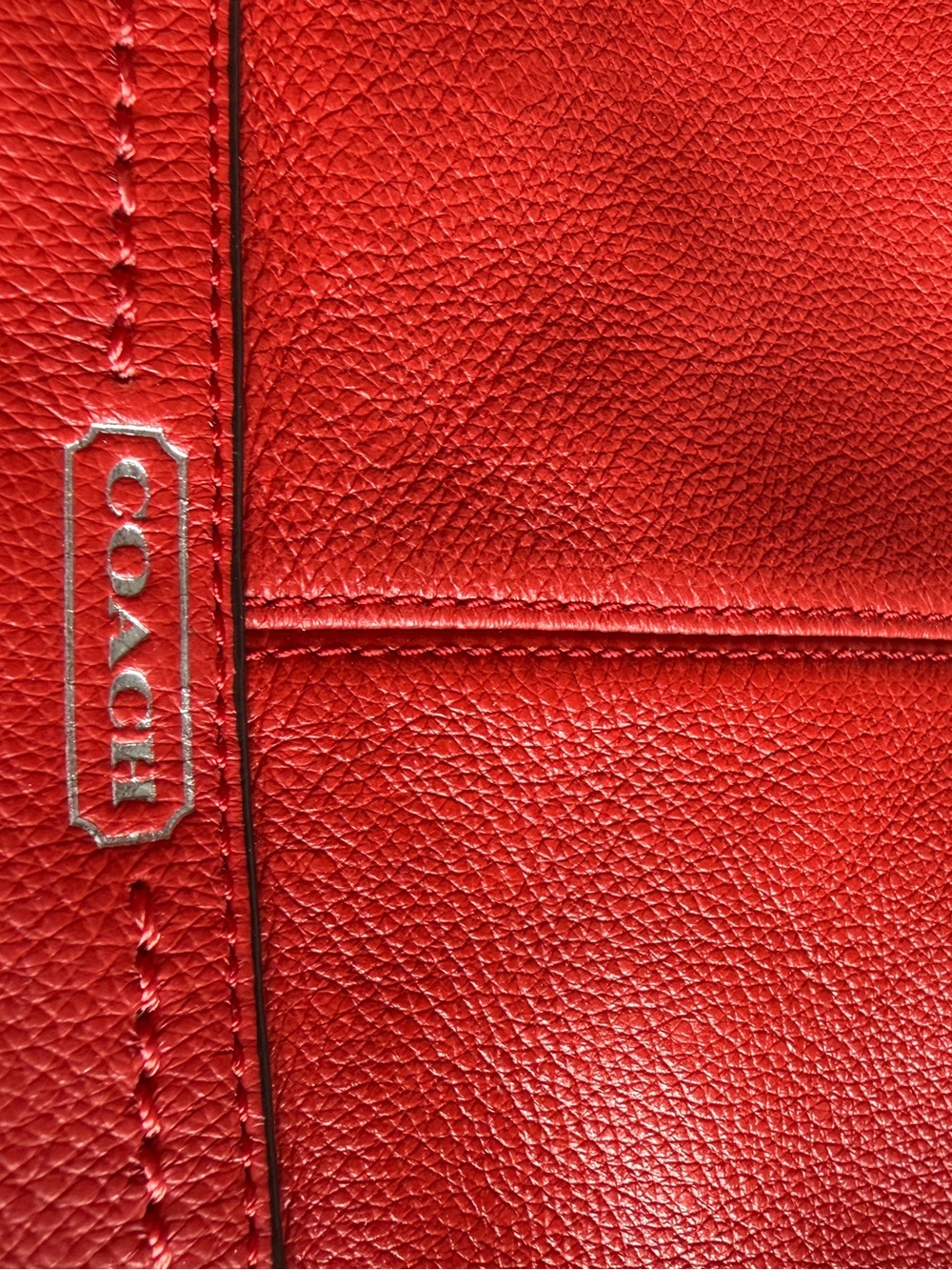 Coach Red Pebbled Leather Shoulder Bag with Tan Charm - Picture 5 of 8